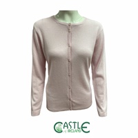 Castle Knitwear Ladies Round Neck Wool Cashmere Lumber Cardigan, Baby Pink