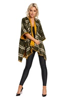 Jimmy Hourihan Reversible Shawl in Plaid with Cuff Detail, Mustard Check