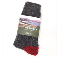 Avoca Handweavers Wild and Wooly Womens Donegal Socks, Grey/Red