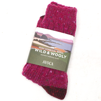 Avoca Handweavers Wild and Wooly Womens Donegal Socks, Pink Maroon