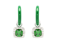 Sterling Silver Green CZ with Green Enamel Drop Earrings