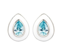 Sterling Silver Aqua CZ with White Enamel Earrings