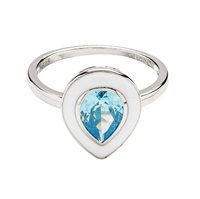 Sterling Silver Aqua CZ with White Enamel Ring