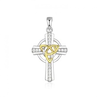 Sterling Silver Two Tone Trinity Cross with CZ Stones