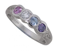 Sterling Silver Family Colors 4 Stone Ring