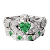 Boru Emerald and Diamond Set Claddagh Bridal Set
