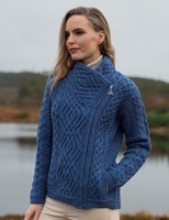 Aran Crafts Shannon Side Zip Irish Cardigan Sweater, Marl Blue (2)