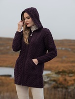 Aran Crafts Hooded Zip Coat, Damson