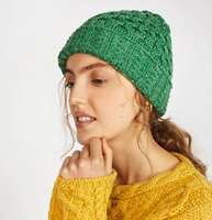 Merino Wool Aran Hat, Green Marl