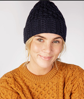 Merino Wool Aran Hat, Navy