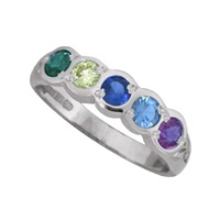 Sterling Silver Family Colors 5 Stone Ring