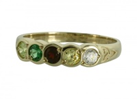 14K Gold 5 Stone Family Colors Ring