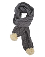 Patrick Francis Aran Knit Pom Pom Scarf, Grey/Cream