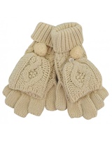 Patrick Francis Aran Knit Pom Pom Mittens, Cream