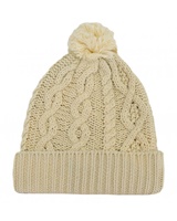 Patrick Francis Aran Knit Pom Pom Hat, Cream