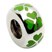 Silver Shamrock Green Enamel Bead