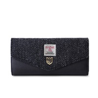 Islander Large Clasp Purse with HARRIS TWEED - Black Herringbone