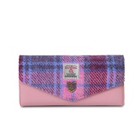 Islander Large Clasp Purse with HARRIS TWEED - Pink/Blue