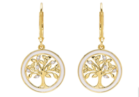 14KT Gold Vermeil White Enamel Tree of Life Drop Earrings