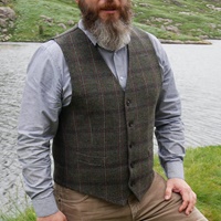 Ring of Kerry Crafts Irish Tweed Waistcoat, Green Irish Tartan/Plaid with Blue/Red Check