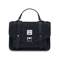 Islander Medium Satchel Bag with HARRIS TWEED - Black Herringbone