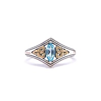 Sterling Silver and 10K Yellow Gold Marquise Cut Trinity Ring, Sky Blue Topaz