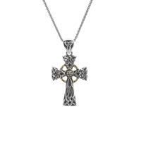 Sterling Silver Oxidized and 10K White Sapphire Celtic Cross Pendant, Small (2)