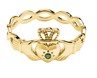 Gold Vermeil Claddagh Ring with Green Stone From Ireland