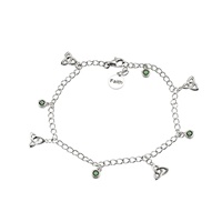 Shanore Irish Sterling Silver Trinity Knot Bracelet with Green Charms