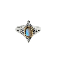 Sterling Silver Trinity Knot Ring with Yellow Gold Bezel and Labradorite Center Gem - The Celestial Ring by Keith Jack