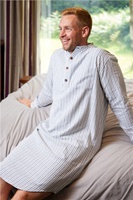 Mens Flannel Nightshirt - Blue/Ivory Stripe