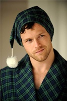 Mens Cotton Flannel Nightcap - Green Tartan Blackwatch