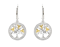 Sterling Silver Gold Plated Tree of Life Earrings with Cubic Zirconia