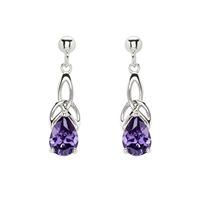 Sterling Silver Amethyst Trinity Knot Earrings with Cubic Zirconia