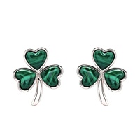 Sterling Silver Malachite Shamrock Stud Earrings