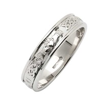 Narrow Corrib Claddagh Irish Wedding Band 14k White Gold