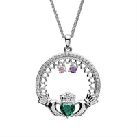 Sterling Silver Irish Family Claddagh Birthstone Pendant, 2 Stone