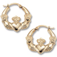 14k Yellow Gold Claddagh Hoops