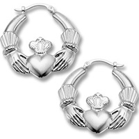 Sterling Silver Large Claddagh Earrings 