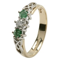 Celtic Engagement Ring - 3 stone Emerald and Diamo