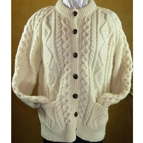 Hand Knitted Irish Cardigan Wool Sweater at