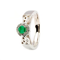 14K White Gold Emerald and Diamond Cluster Ring