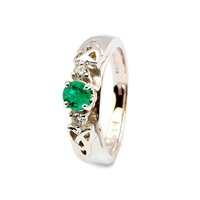 14K White Gold Emerald and Diamond Trinity Knot Ri