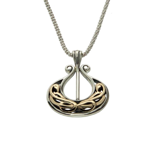 Sterling Silver and 10K Gold Single Viking Longboat Pendant, Double Sided