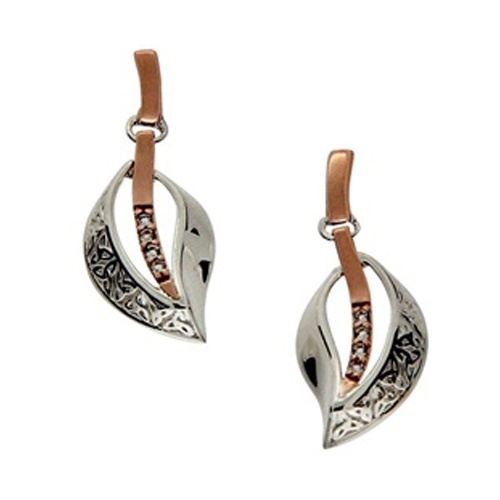 Keith Jack Trinity Leaf White Sapphire Earrings - Large S/Sil + 10K Rose Gold Oxidized