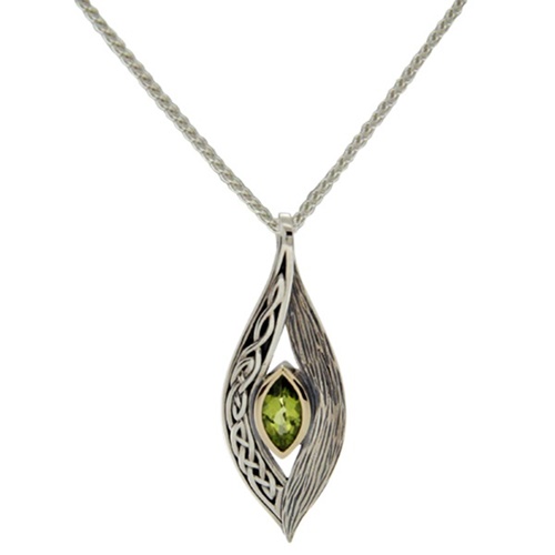 Sterling Silver and 10K Yellow Gold Eternity Knot Peridot Pendant, Elven