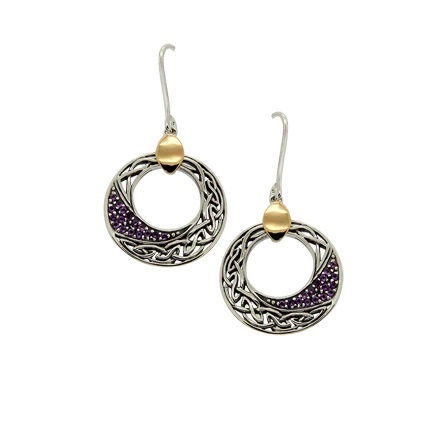 Sterling Silver and 10K Gold Celtic Comet Amethyst Round Earrings